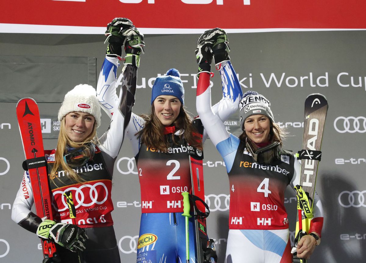Petra Vlhová (uprostred) triumfovala v mestskom...