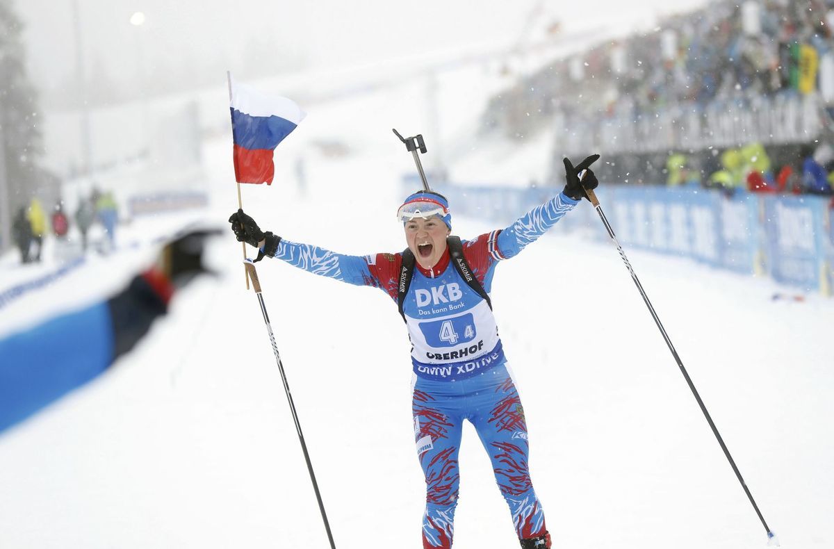 Jekaterina Jurlovová-Perchtová oslavuje triumf...