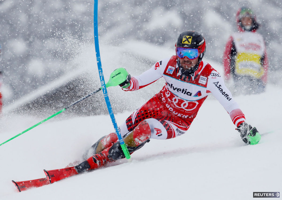 Marcel Hirscher počas slalomu v Adelbodene.