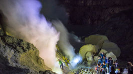 kráter, Ijen, Jáva, Indonézia, síra, dym, baníci