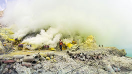 kráter, Ijen, Jáva, Indonézia, síra, dym, baníci