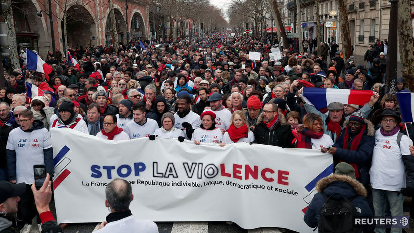 francúzsko, protest, demonštrácia, červené,...