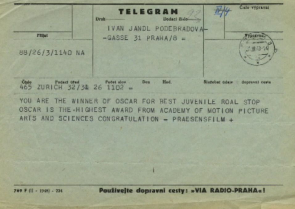Telegram Jandlovi, v ktorom mu oznamujú, že...