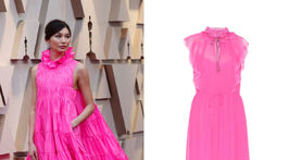 Herečka Gemma Chan zaujala žiarivou šokujúcou ružovou v šatách Valentino. Vyskúšajte sa inšpirovať napríklad výberom šiat z dielne značky Twinset. Info o cene v predaji. 