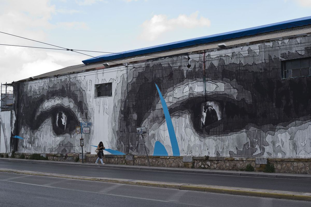 Grécko, oči, maľba, múr, stena, graffiti
