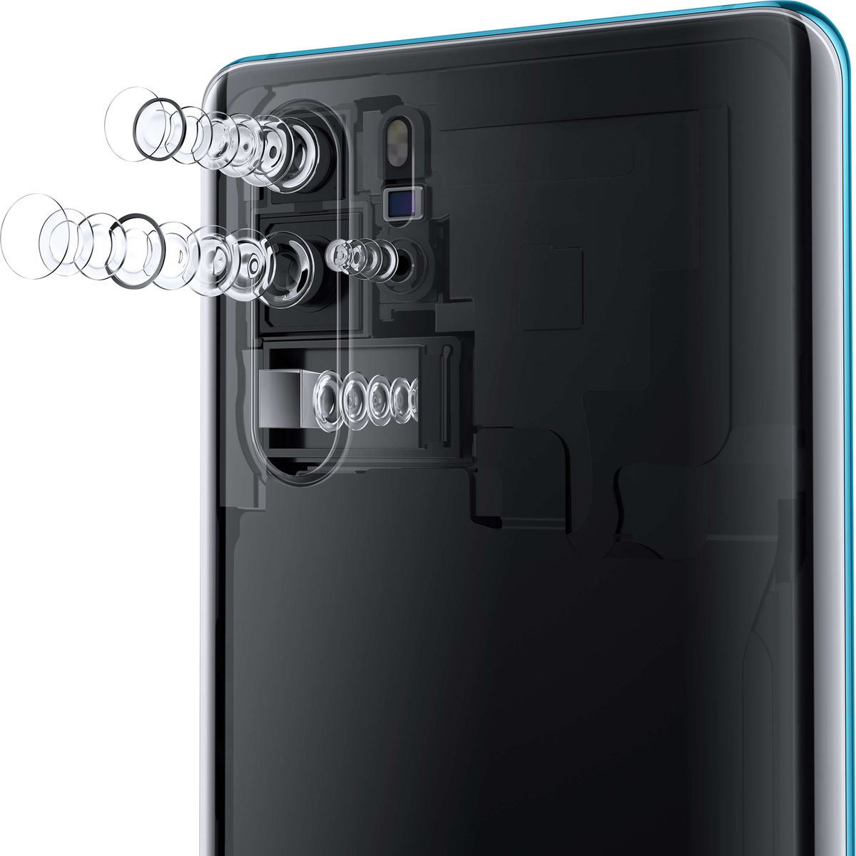 Rozloženie optických členov v Huawei P30 Pro.