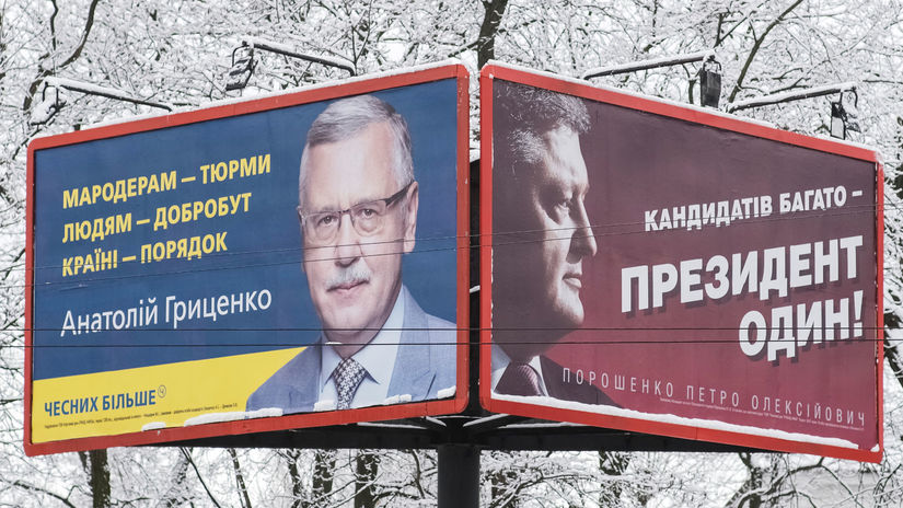 Ukrajina, voľby, bilboard, porošenko, hrycenko