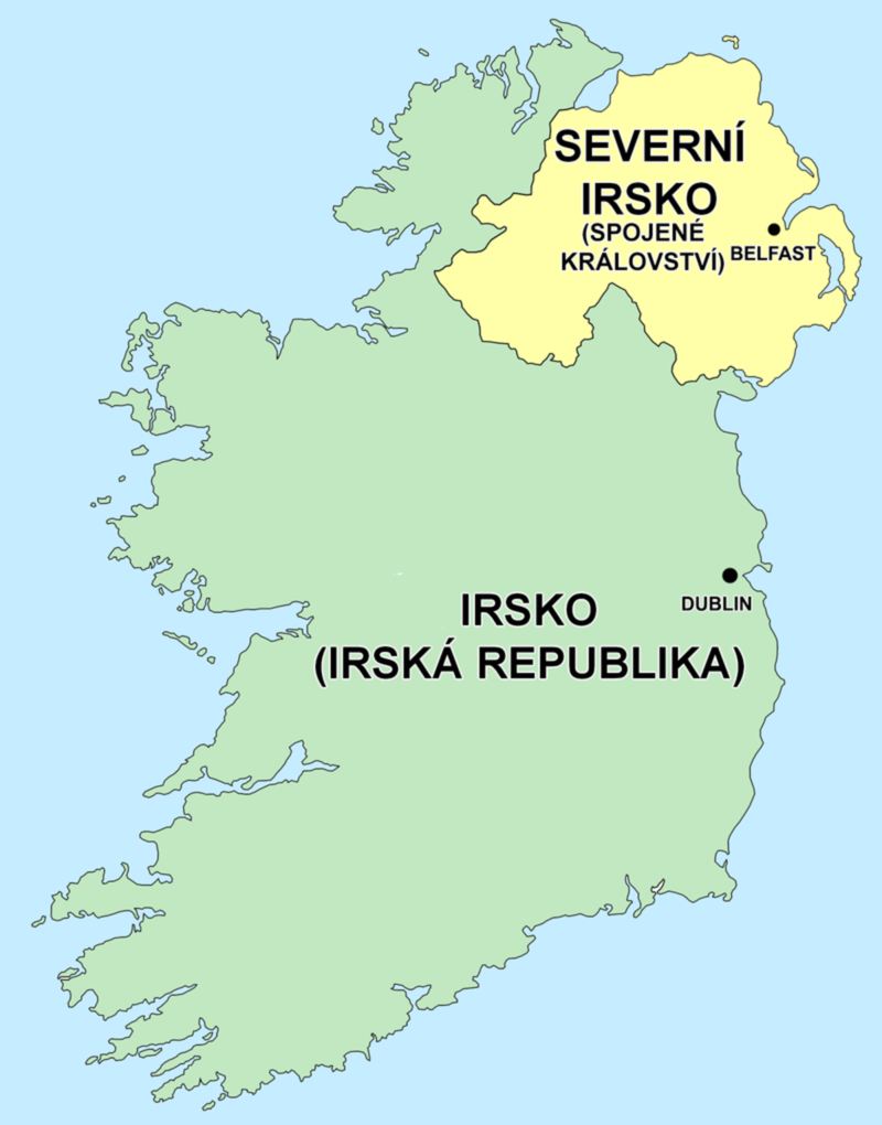 Mapa Severného Írska a Írskej republiky.