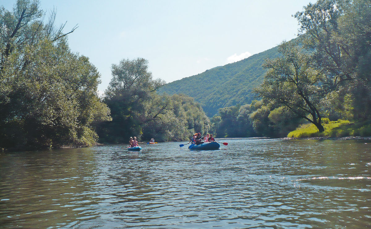 Splavovanie Hrona neďaleko Trnavej Hory.