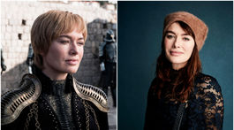 Herečka Lena Headey na snímke v seriáli Hra o tróny (vľavo) a v civile. 