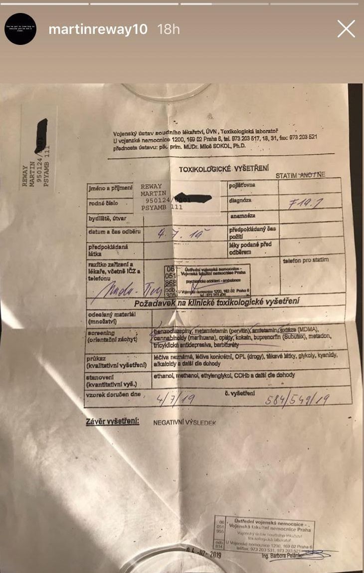Správa z toxikologického vyšetrenia Martina...