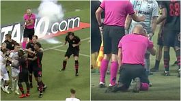 Nechutné scény v EL. Rozhodcu zranil delobuch, polícia použila slzný plyn