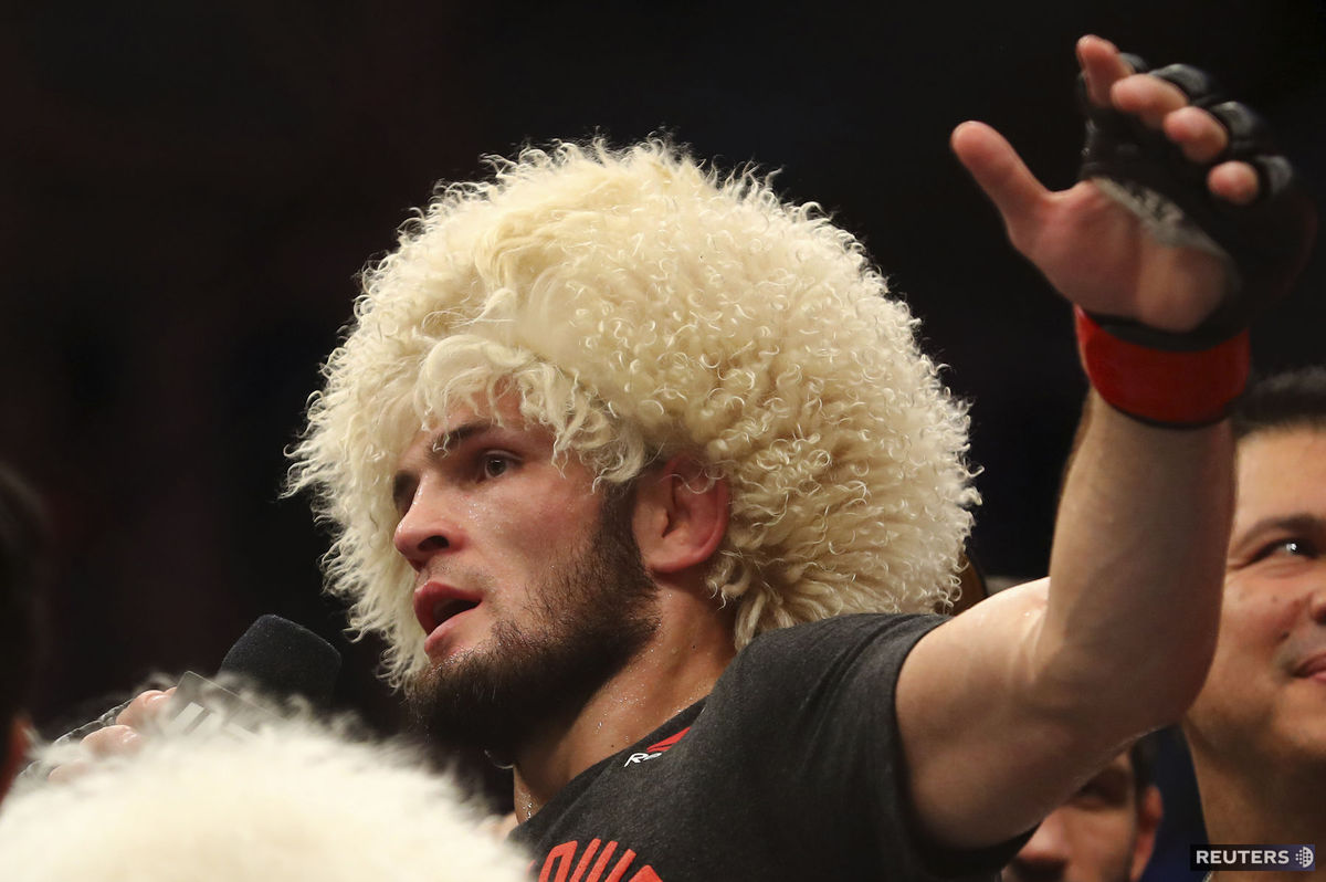 Chabib Nurmagomedov po víťaznom zápase.