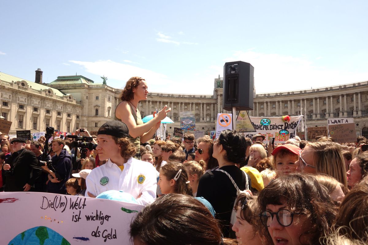 Z klimatického štrajku vo Viedni 31. mája 2019.