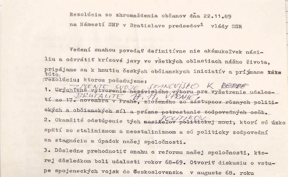 Rezolúcia z Námestia SNP 22. novembra 1989,...