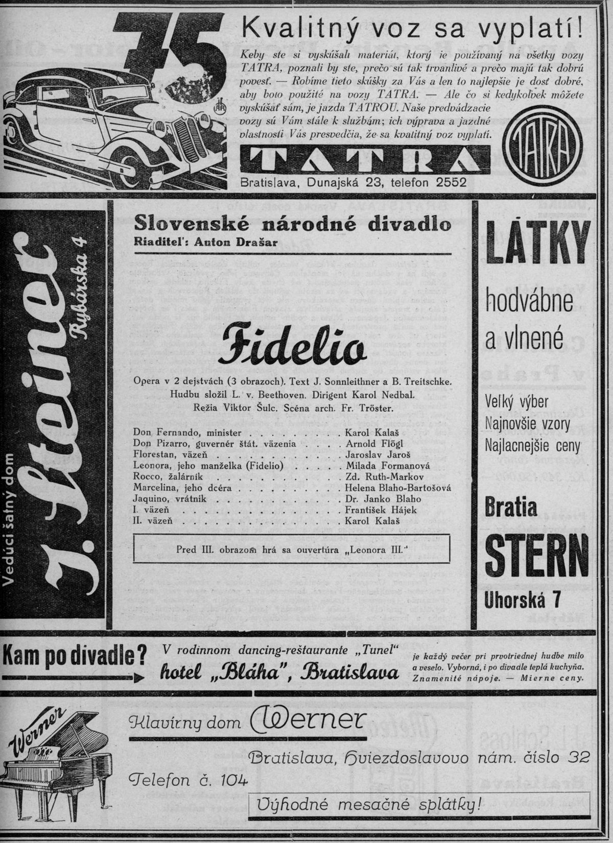 Plagát uvedenia Beethovenovej opery Fidelio.