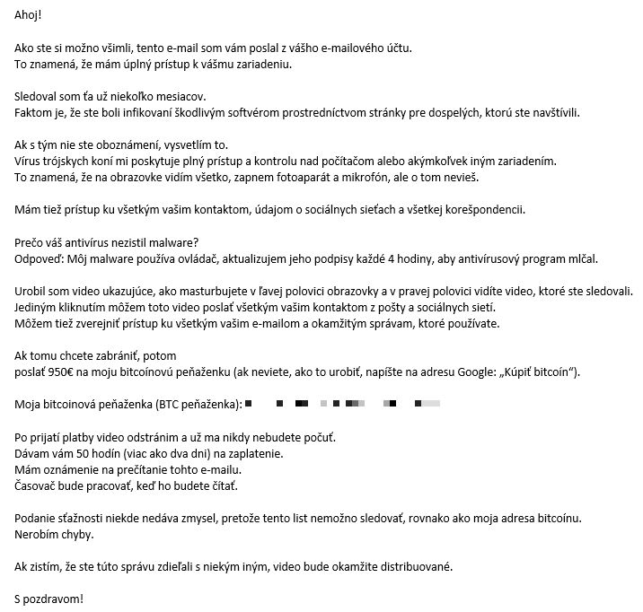 Výpalnícky e-mail od hackerov.