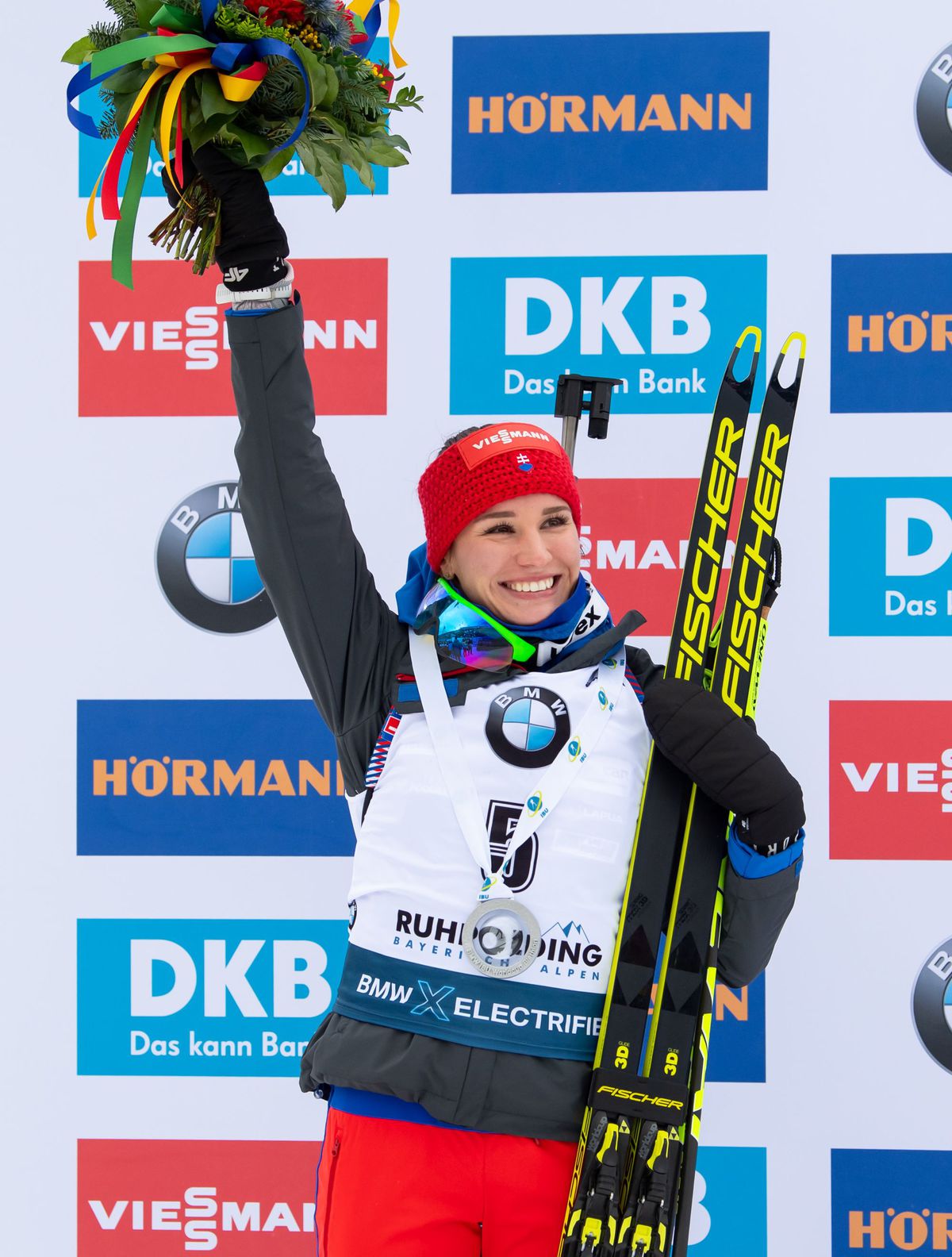 Paulína Fialková na pódiu v Ruhpoldingu.