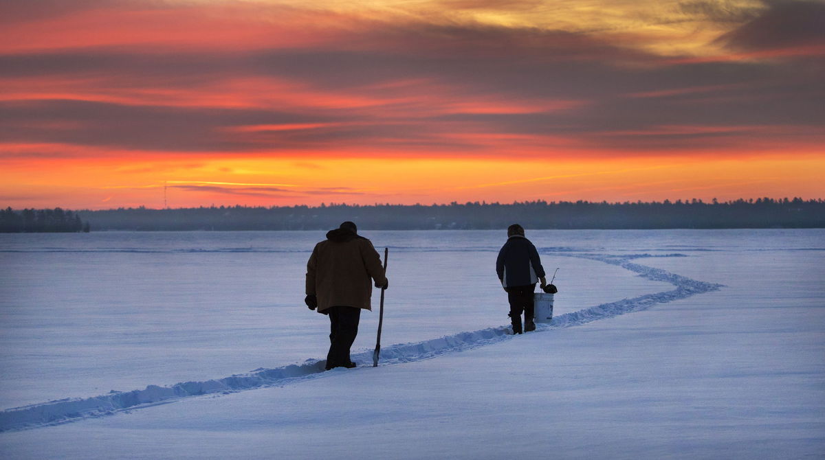 Kanada, sneh, rybári, jazero, Ontario