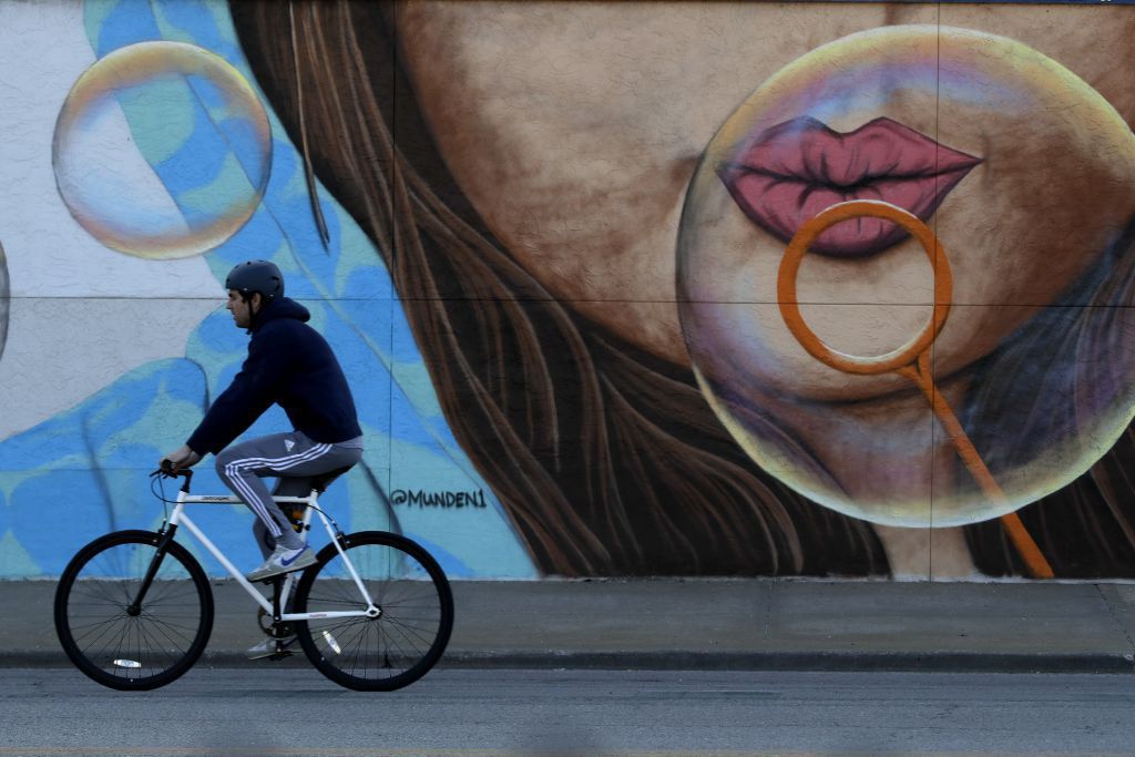 Missouri, bicykel, Kansas City, maľba, bubliny, stena, múr