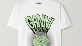 Dámske tričko s logom a animovaným motívom Ganni. Predáva sa za 85 eur. 