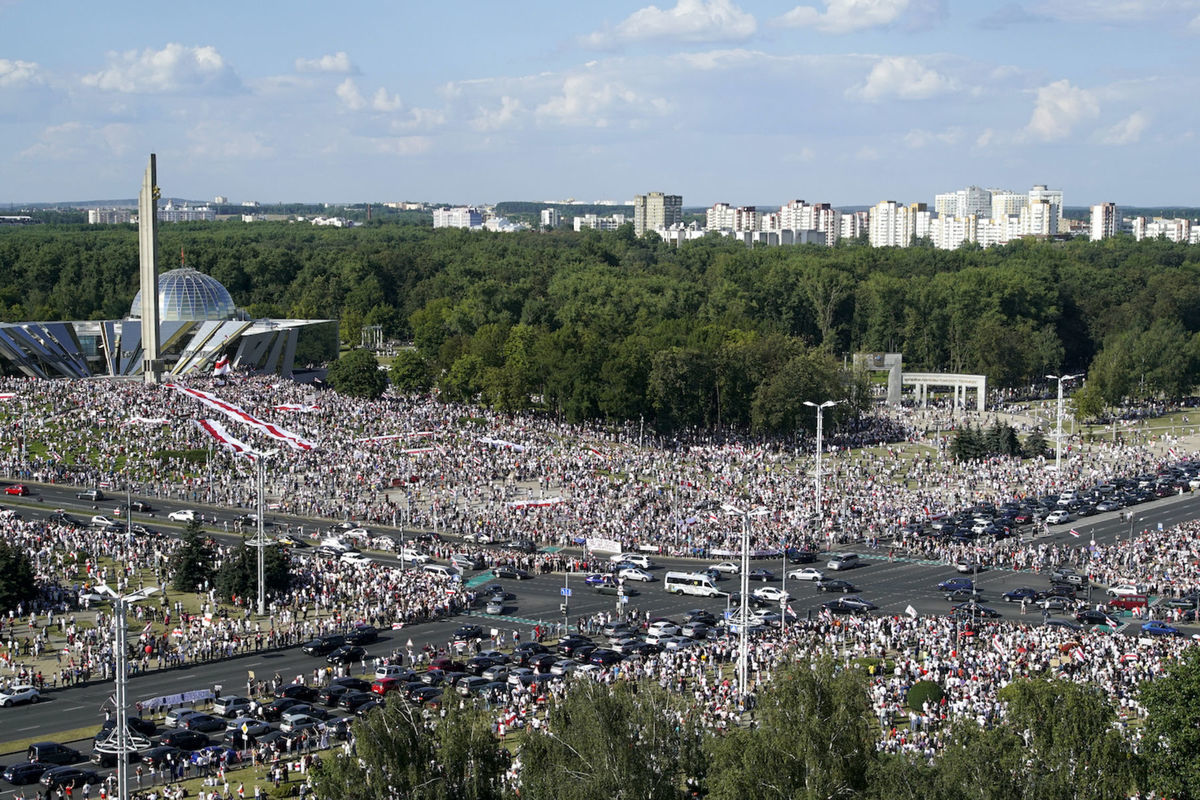 Bieloruský opozičný protest v centre Minsku v...