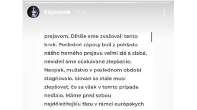 Príspevok Filipa Lesniaka na sociálnej sieti.