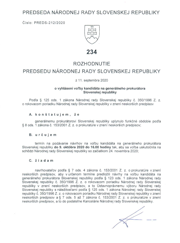 Rozhodnutie predsedu NR SR, ktorým vyhlásil...
