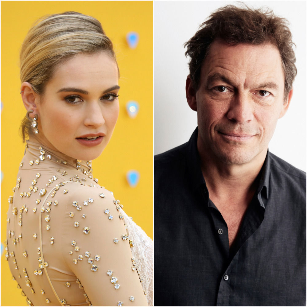 Herečka Lily James a herec Dominic West na...