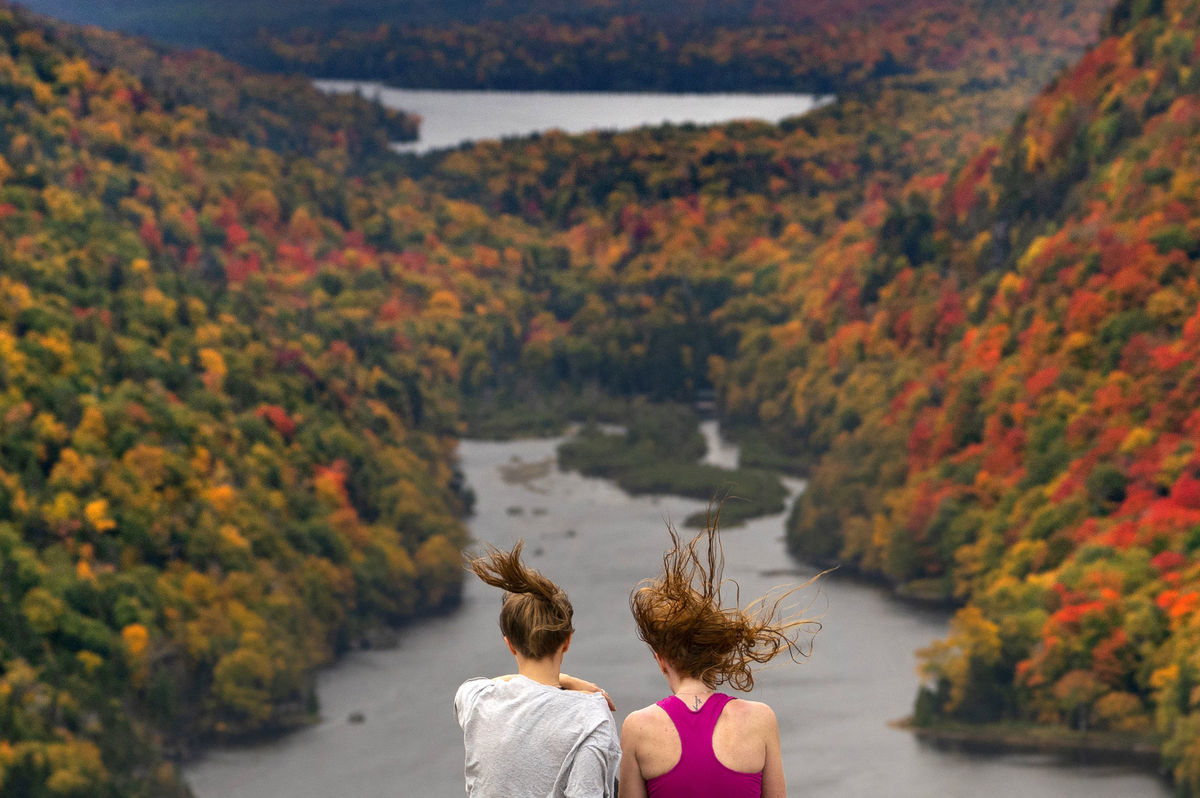 Adirondack, jeseň, príroda, jazero, turisti, turistika, vietor,