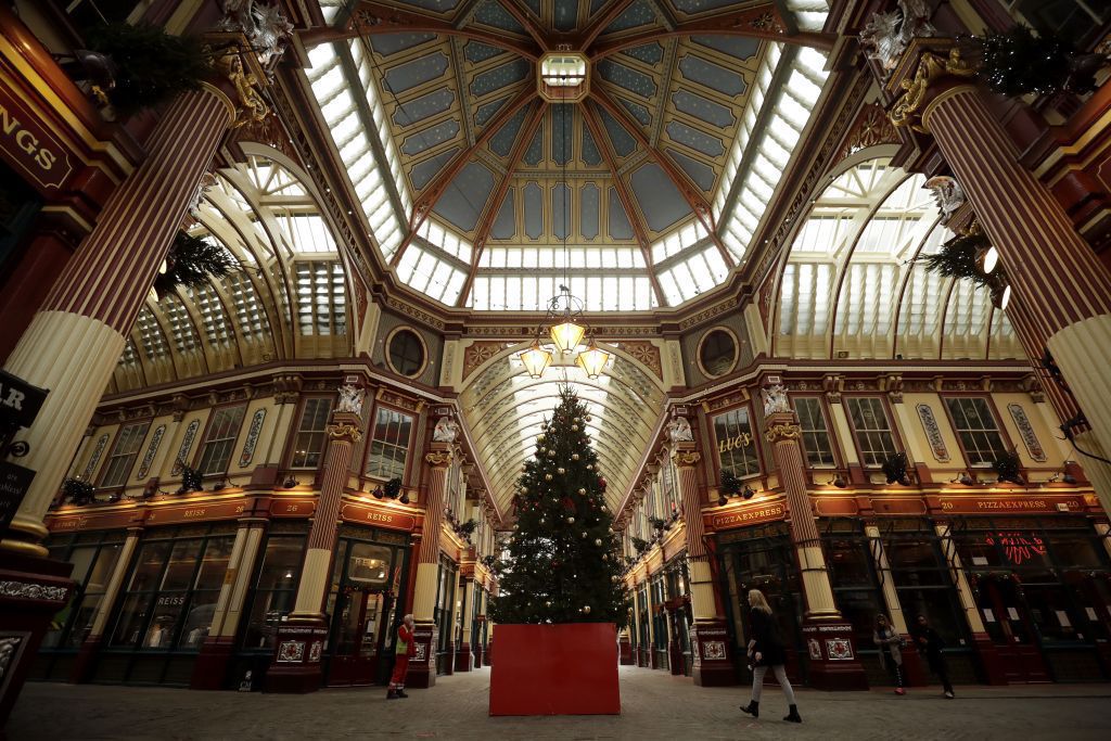 Vianoce, stromček, Leadenhall Market, Británia