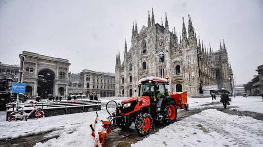Zasnežené talianske Miláno