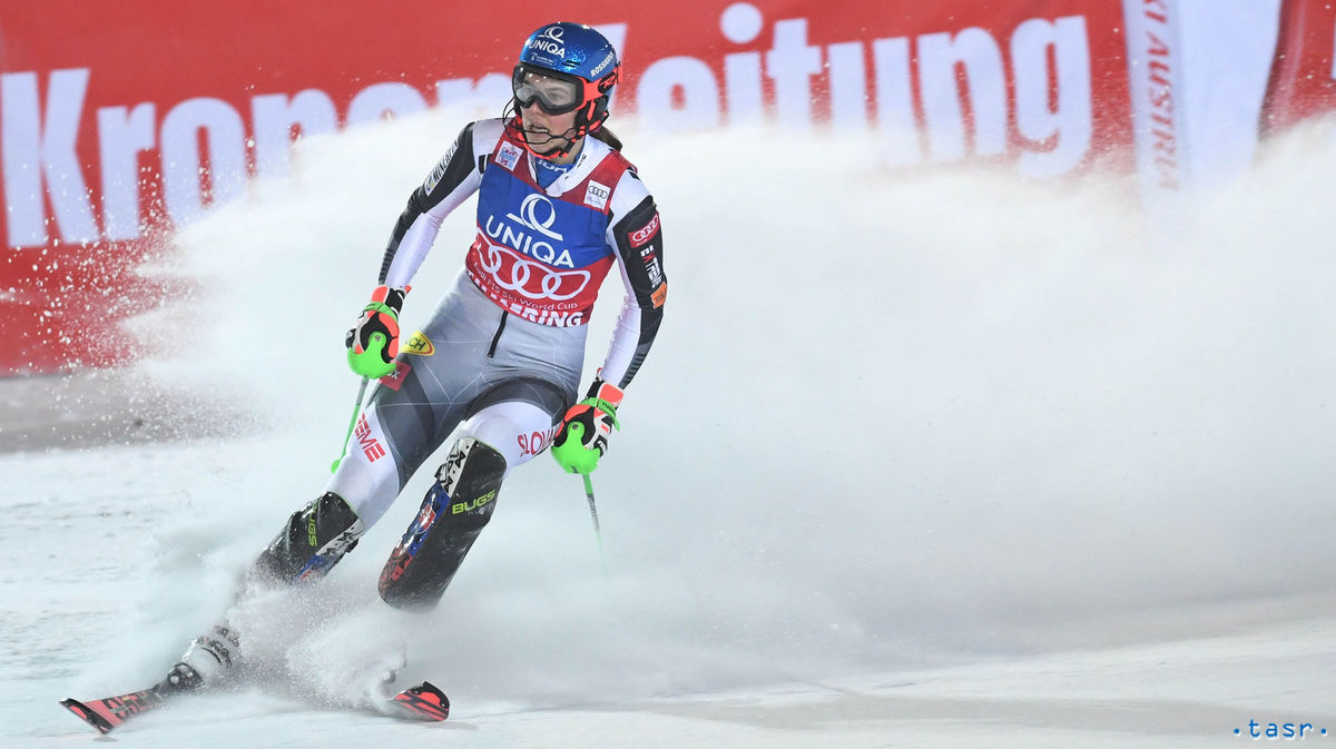 Petra Vlhová v cieli po 2. kole slalomu v...