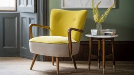Calvin Armchair in Mustard Yellow Velvet and Linen
