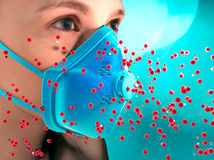 Girl with protective mask, Covid-19, coronavirus, personal protection. 3d render. Human anatomy. How to protect yourself from viruses. Protection devices. FFP1, FFP2, FFP3. SARS-CoV-2