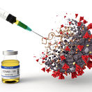 Realistic 3D Illustration of COVID-19 Vaccine. Corona Virus SARS CoV 2, 2019 nCoV virus destruction.  A vaccin against coronavirus disease 2019. Breakthrough in the Creating of a COVID-19 Vaccine.