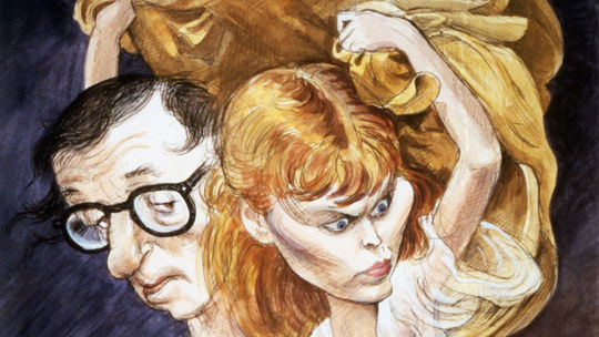 Akvarel vyobrazujúci Woodyho Allena a Miu...