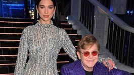 LONDON, ENGLAND - APRIL 25:   Dua Lipa and Sir Elton John attend the Elton John AIDS Foundation 2021 Academy Awards viewing party on April 25, 2021 in London, England.  (Photo by David M. Benett/Dave