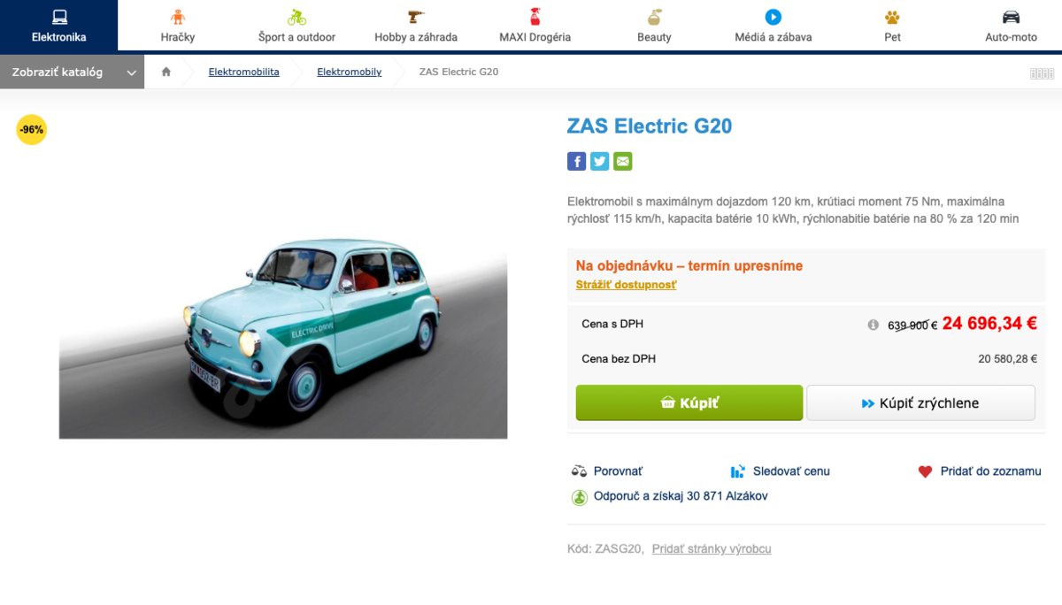 Takto vyzerá základná ponuka Alzy na elektrickú...