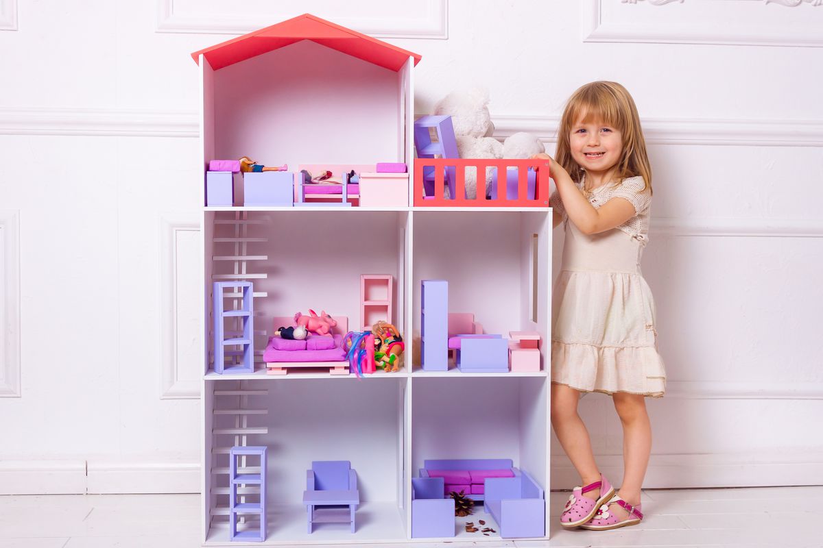 dieťa, dievčatko, domček pre bábiky, veľký dom
