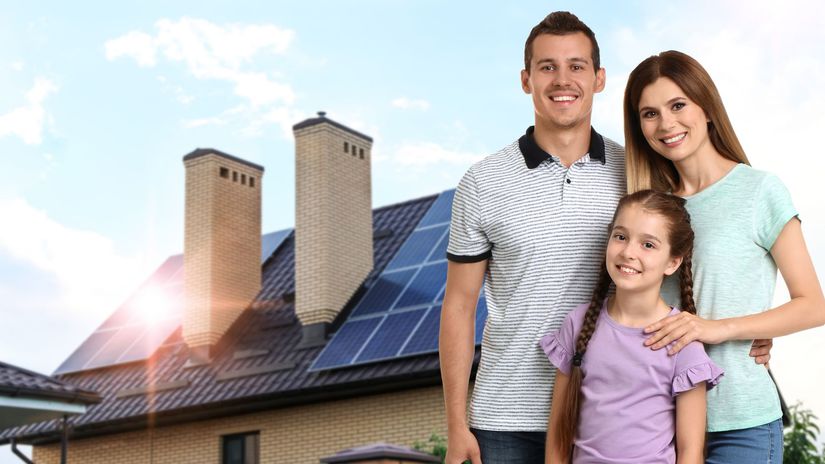 rodina, dom, solárne panely, dom budúcnosti