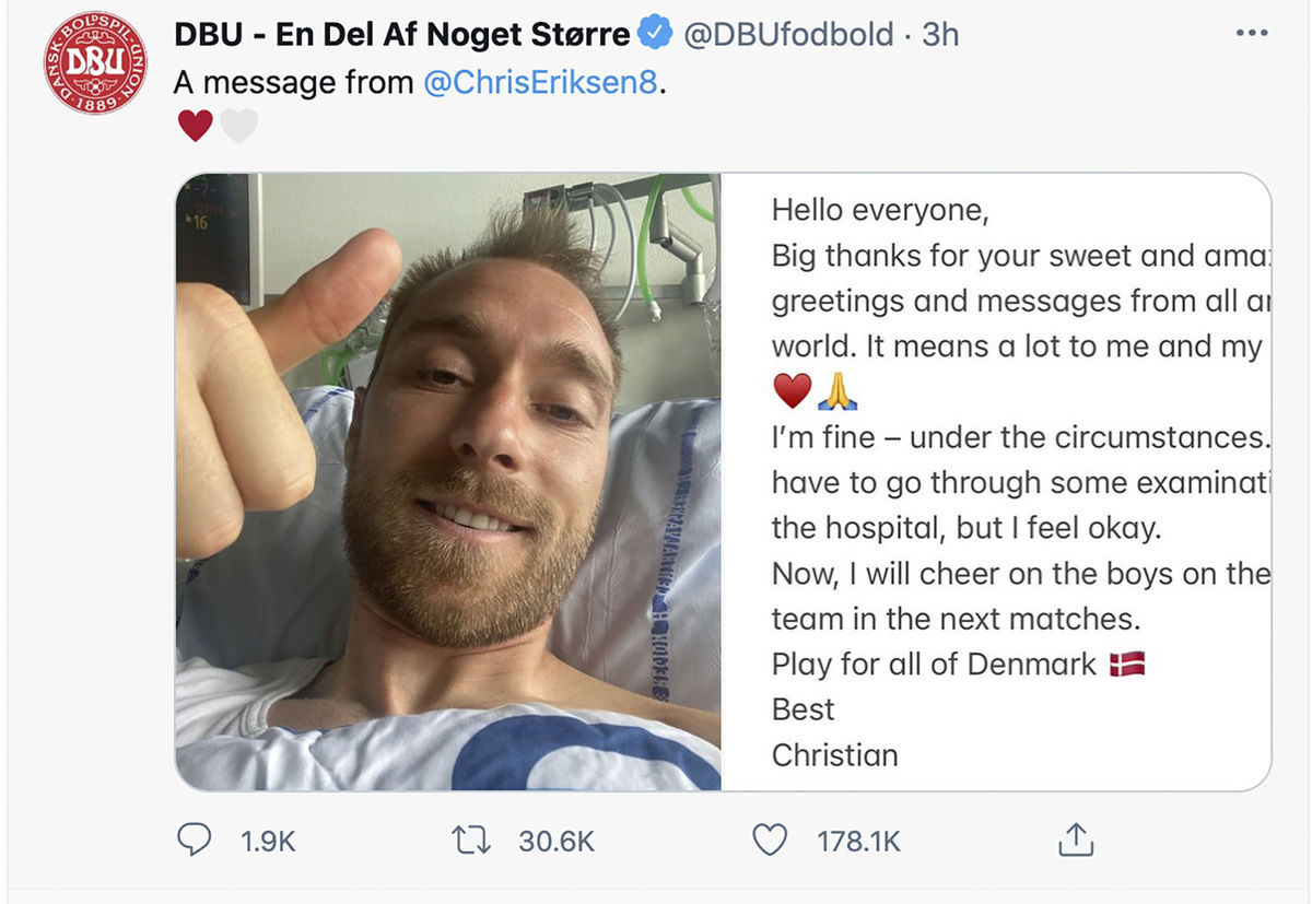 Christian Eriksen zdieľal na instagrame fotku,...