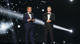 Moderátor Libor Bouček a generálny riaditeľ súťaže Michael Kováčik počas finálového večera súťaže krásy Miss Slovensko 2021.