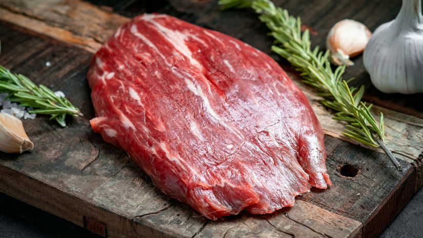 Raw flank beef steak,