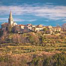 Idyllic hill village of Groznjan view, landscape and architecture of Istria, Croatia