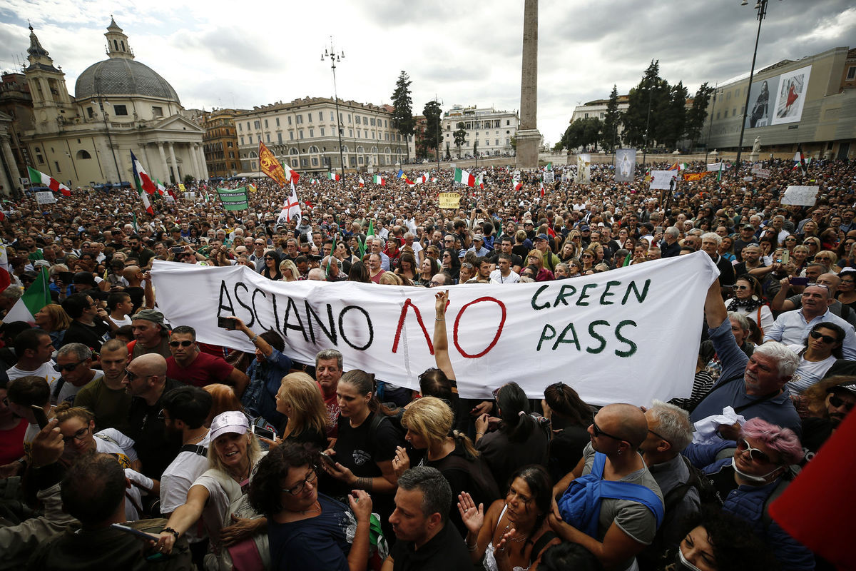 Taliansko, protesty, kovid pas