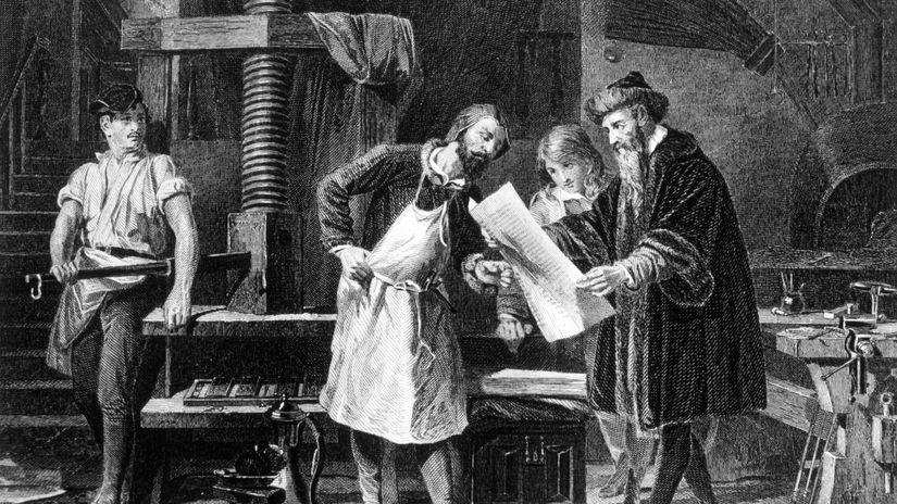 Johann Gutenberg, kníhtlač, tlačiarenský stroj