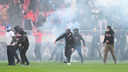 Battle between Slovan and Spartak fans during...