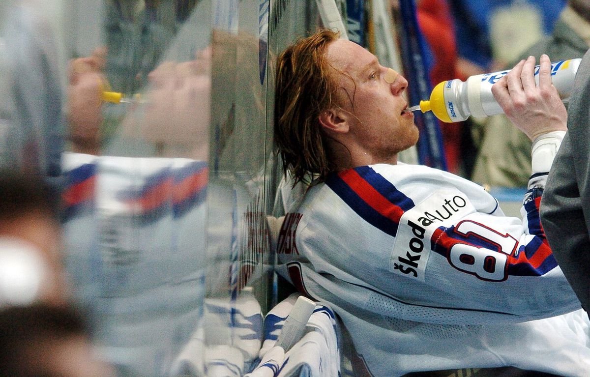 Marián Hossa počas svetového šampionátu 2004.