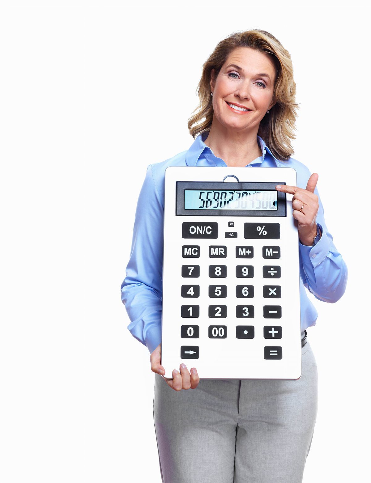 žena, kalkulačka, počítanie